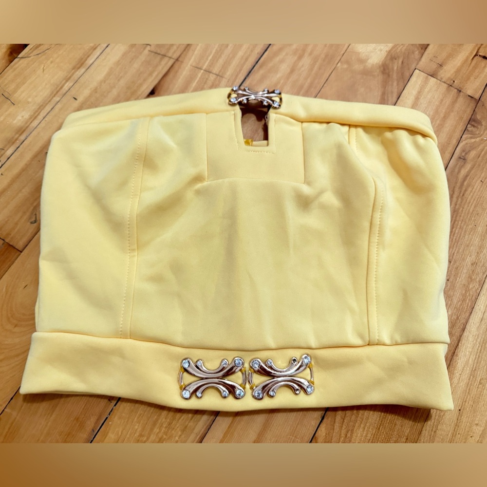 Yellow Strapless Top with Gold Accents